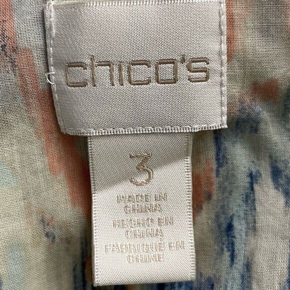 Chico's Watercolor Ikat Blue Green‎ Cotton Button Down Shirt Lightweight Size L - Picture 13 of 14